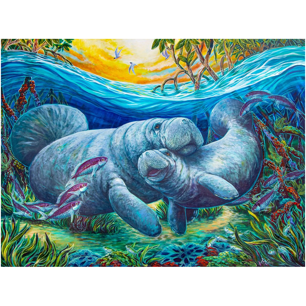 Colorful manatee artwork inspired by Florida coastal living. Original painting by Florida artist Kelly Quinn - Kelly of the Wild