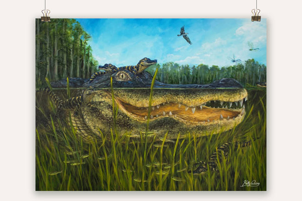 Gator art perfect for any lake or cabin house or as a gift for a University of Florida Alum. Florida wildlife art and painting by artist Kelly Quinn - Kelly of the Wild