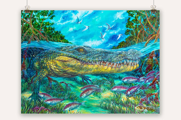 American crocodile art perfect for any South Florida home. Florida wildlife art and painting by artist Kelly Quinn - Kelly of the Wild